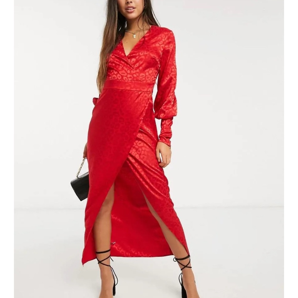 ASOS Vibrant Red Leopard Jaquard Holiday Dress